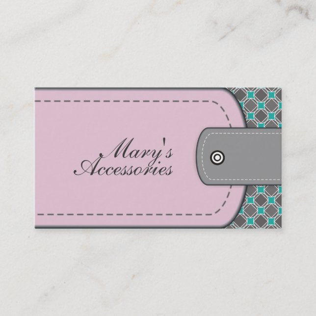 Tarjeta De Visita apariencia de cuero rosa Rosa y gris patrón, verde (Anverso)