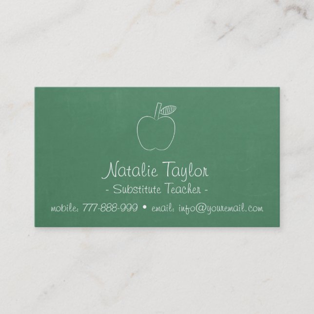 Tarjeta De Visita Apple Doodle al profesor sustituto verde de la (Anverso)