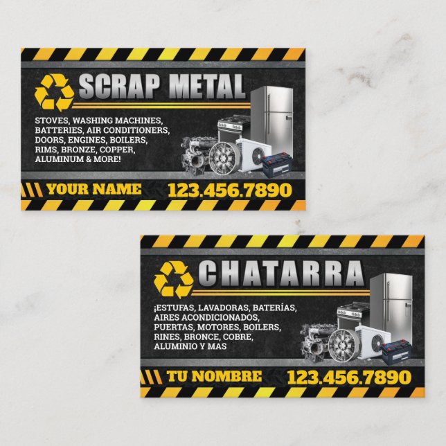 Tarjeta De Visita Appliance & Scrap Metal Bilingual Business Card (Anverso / Reverso)