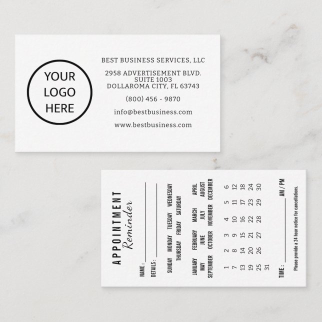 Tarjeta De Visita Appointment Reminder Calendar Business Card (Anverso / Reverso)