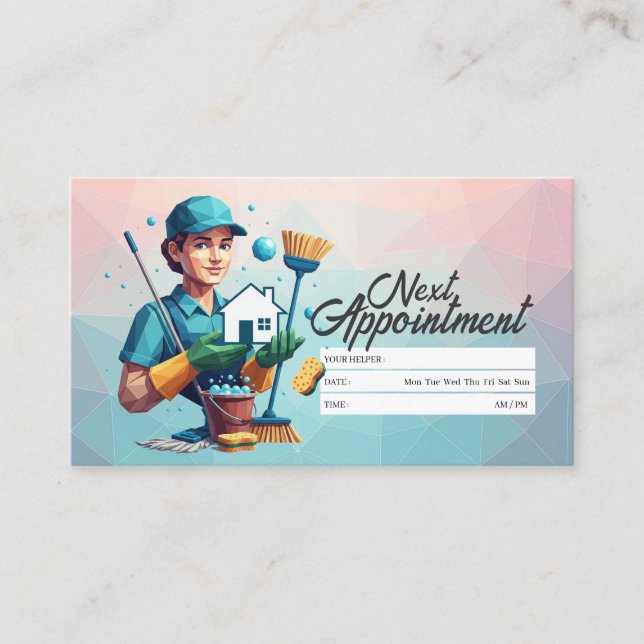 Tarjeta De Visita Appointment Reminder House Cleaning Housekeeping (Anverso)