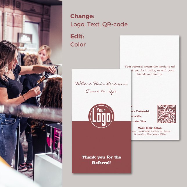 Tarjeta De Visita Apreciación de derivación de salón de pelo de tono (Dual Tone Hair Salon Referral Appreciation Business Card)
