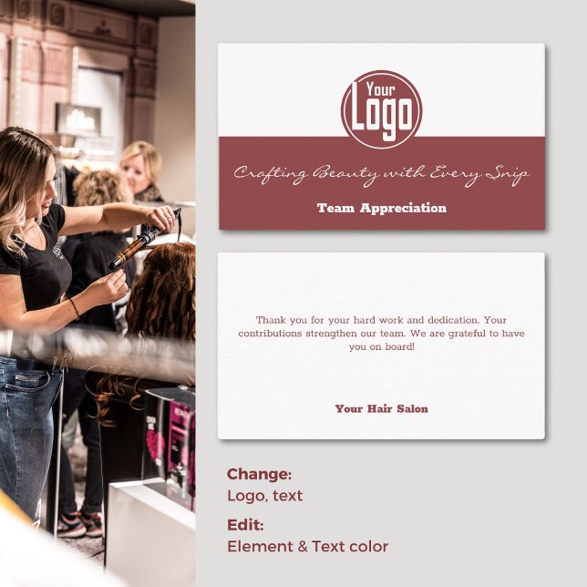 Tarjeta De Visita Apreciación del equipo - Salón del Cabello del Log (Team Appreciation - Logo Hair Salon Thank You Business Card)