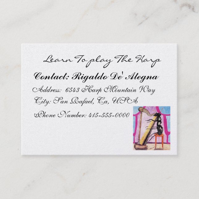 Tarjeta De Visita Aprender A Jugar El Arpa (Anverso)