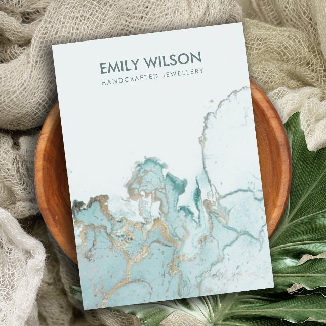 TARJETA DE VISITA AQUA AZUL GOLD AGATE MARBLE BLANK HOLDER (Subido por el creador)