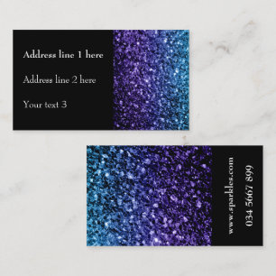 Tarjeta De Visita Aqua azul Ombre falso brillo destella con negro
