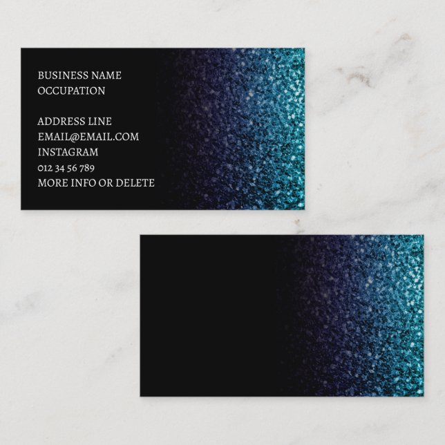 Tarjeta De Visita Aqua azul Ombre faux purpurina chispeante negro el (Anverso / Reverso)