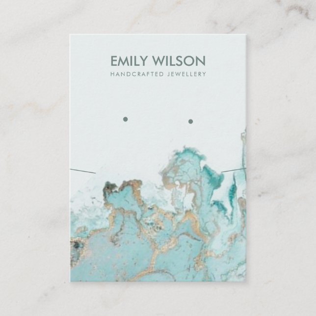 TARJETA DE VISITA AQUA AZUL ORO AGATE MARBLE STUD NECKLACE PANTALLA (Anverso)