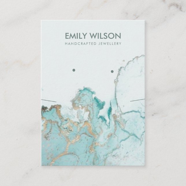 TARJETA DE VISITA AQUA AZUL ORO AGATE MARBLE STUD NECKLACE PANTALLA (Anverso)