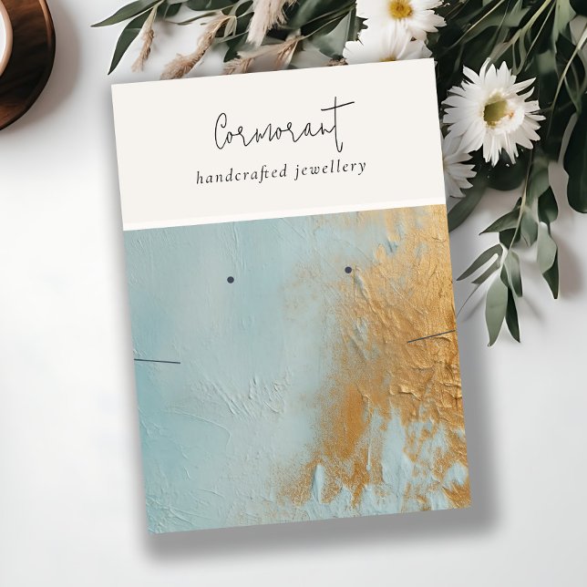 Tarjeta De Visita Aqua Blue Gold Paint Textura collar de riego (Subido por el creador)