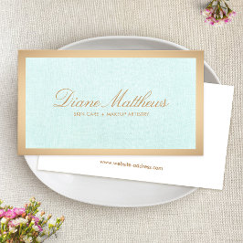 Tarjeta De Visita Aqua Blue Linen , Rosa Gold Border SkyCare Spa