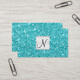 Tarjeta De Visita Aqua Blue Purpurina Moda Glam Glitzy Salon Spa