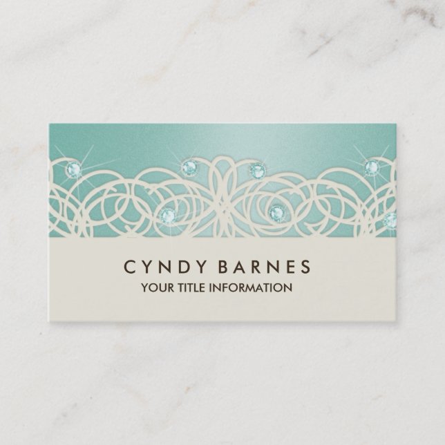 Tarjeta de visita Aqua Crystals and Lace (Anverso)
