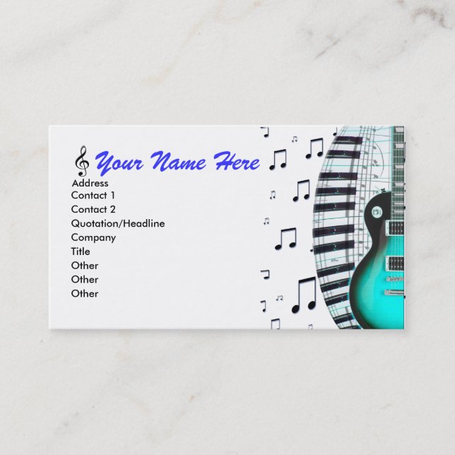 Tarjeta De Visita Aqua Guitar Piano Keyboard & Notes Business Card (Anverso)