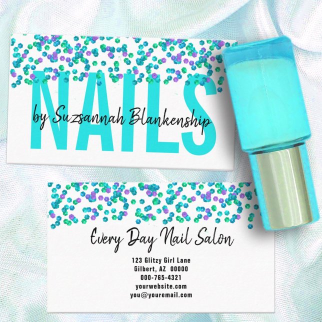 Tarjeta De Visita Aqua Purple Sequins Gran Personalizado de NAILS de (Subido por el creador)