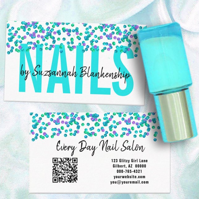 Tarjeta De Visita Aqua Purple Sequins Gran Personalizado de NAILS de (Subido por el creador)