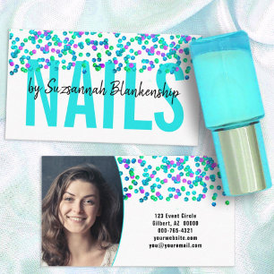 Tarjeta De Visita Aqua Purple Sequins Gran Personalizado de NAILS de