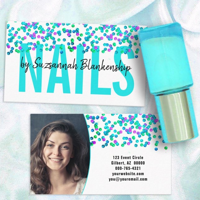 Tarjeta De Visita Aqua Purple Sequins Gran Personalizado de NAILS de (Subido por el creador)