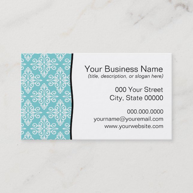 Tarjeta De Visita Aqua Terroso y Damask Blanco (Anverso)
