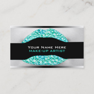 Tarjeta De Visita Aqua Turquoi Diamond Bling Make Up Artist Biz Card
