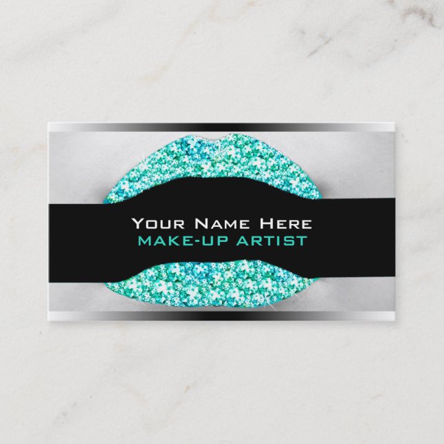 Tarjeta De Visita Aqua Turquoi Diamond Bling Make Up Artist Biz Card (Anverso)