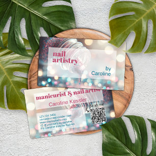 Tarjeta De Visita Aqua Turquoise Blue Hot Pink Purpurina Nail Polaco