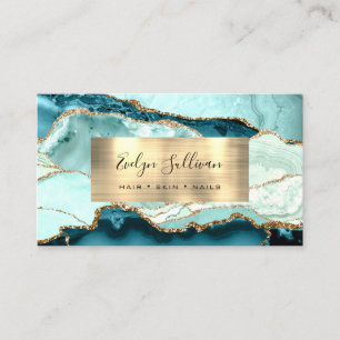 Tarjeta de visita Aqua Verde azulada y Gold Agate