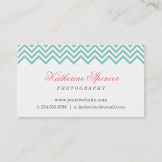 Tarjeta De Visita Aqua y Coral Moderno Chevron y puntos de Polka