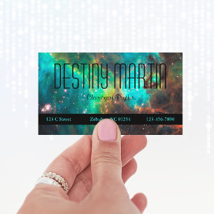 Tarjeta De Visita Aqua y negro metafísico celestial