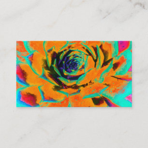 Tarjeta De Visita Aquamarina y Naranja Succulum Rosette