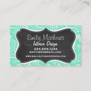 Tarjeta De Visita Aquamarine Paisley; Pizarra Retro