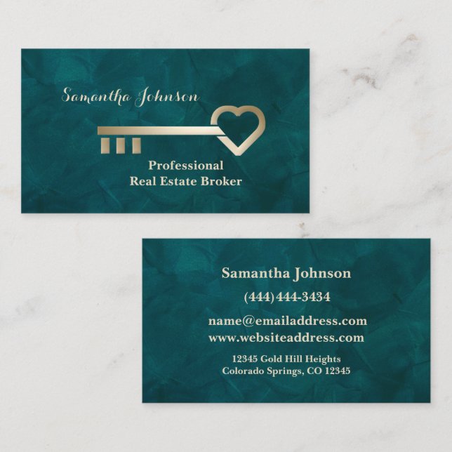 Tarjeta de visita Aquamarine Real Estate Gold Key (Anverso / Reverso)