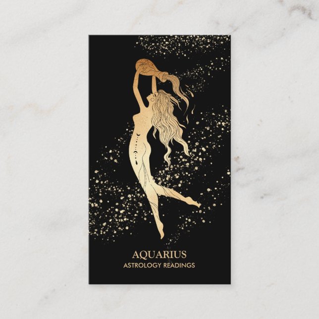 Tarjeta De Visita *~* AQUARIUS Astrología Zodiaca Leyendo Oro Negro (Anverso)