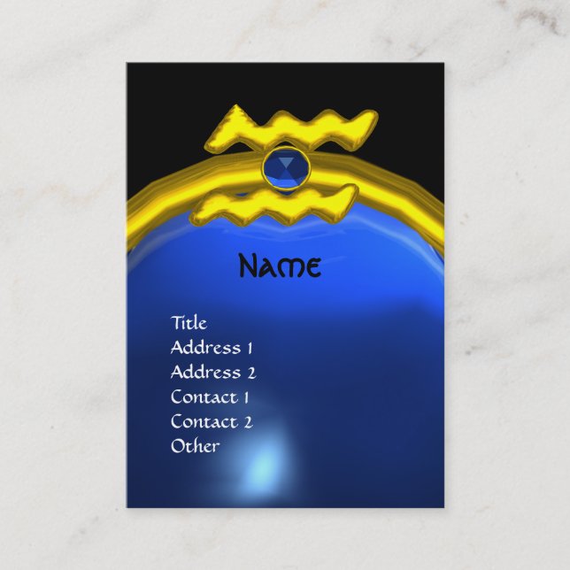 Tarjeta De Visita AQUARIUS GOLD JEWEL SAPPHIRE MONOGRAM azul negro (Anverso)