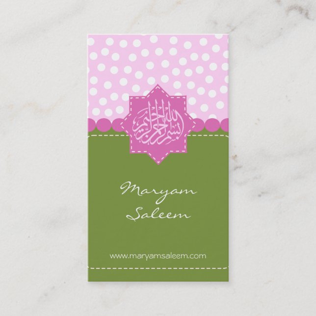Tarjeta De Visita Árabe rosado verde de Bismillah del Islam del (Anverso)