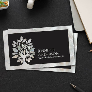 Tarjeta De Visita Árbol abstracto elegante - Texturas perla