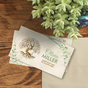 Tarjeta De Visita Árbol acuarela caprichosa de la vida