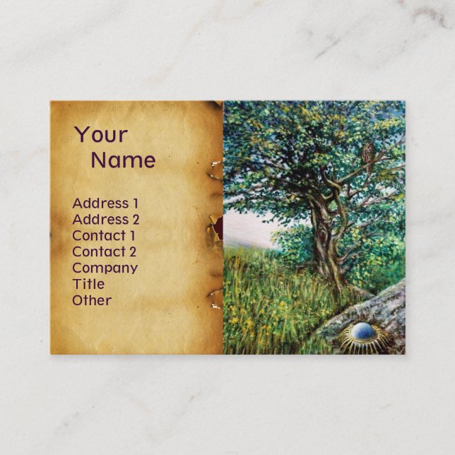 Tarjeta De Visita ÁRBOL AURORA / ÁRBOL MAGIC, verde, azul,pergamino (Anverso)