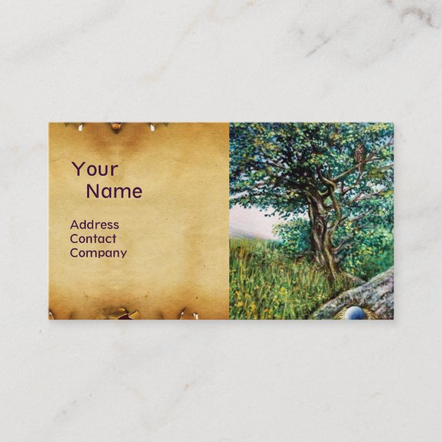 Tarjeta De Visita ÁRBOL AURORA / ÁRBOL MAGIC, verde, azul,pergamino (Anverso)