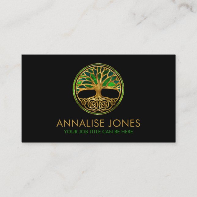 Tarjeta De Visita Árbol celta de la vida - Yggdrasil - Verde Esmeral (Anverso)