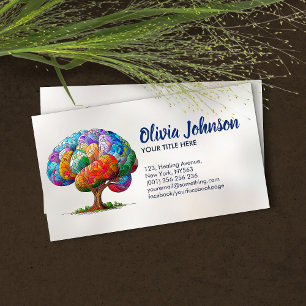 Tarjeta De Visita Árbol Cerebro Mosaico Colorido Árbol