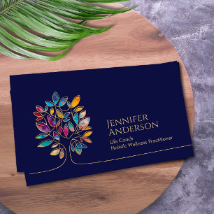 Tarjeta De Visita Árbol Colorido Abstracto Coach de Vida Bienestar