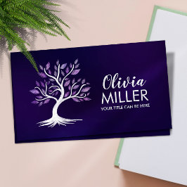 Tarjeta De Visita Árbol de acuarela blanca - Hojas violetas