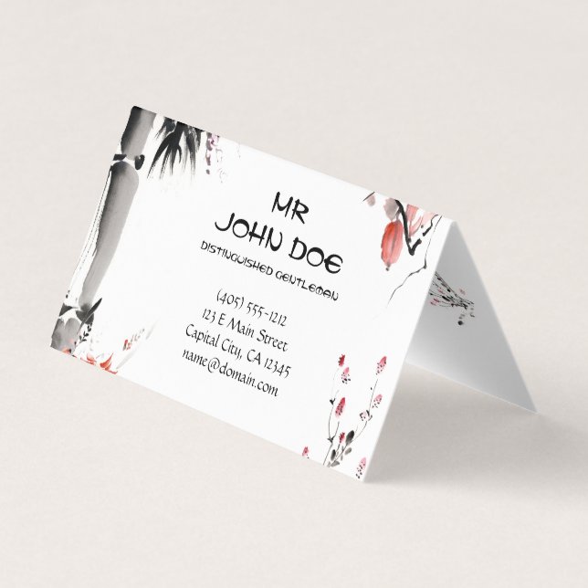 Tarjeta De Visita Árbol de bambú rosa chinés clásico (Reverso)