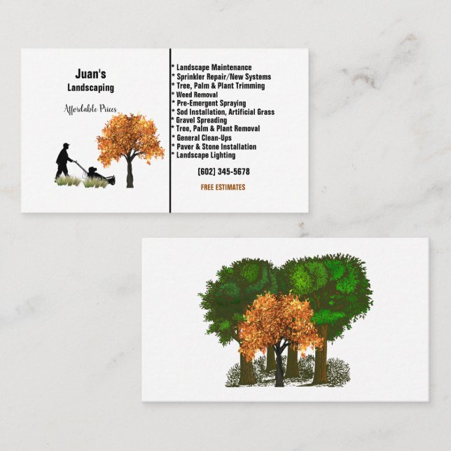 Tarjeta De Visita Árbol de cortacésped ajardinado de Juan (Anverso / Reverso)