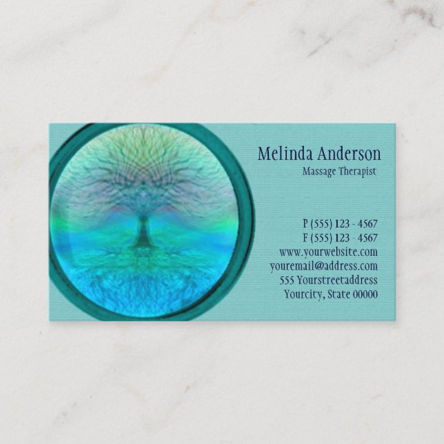 Tarjeta De Visita Árbol de la vida azul, verde y verde azulado (Anverso)