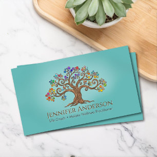 Tarjeta De Visita Árbol de la Vida Caprichoso y Colorido