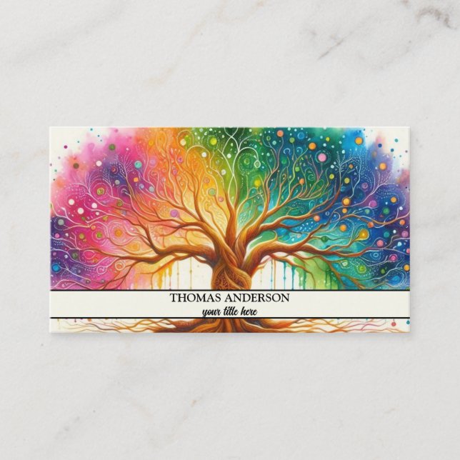 Tarjeta De Visita Árbol de la vida personalizado moderno - hojas col (Anverso)