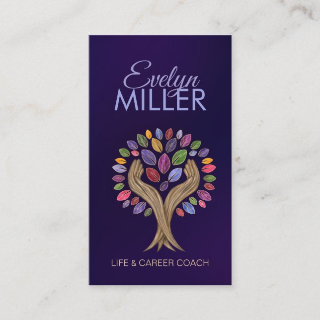 Tarjeta De Visita Árbol de manos de ayuda - hojas de acuarela (Anverso)