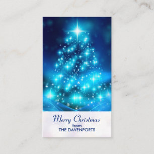 Tarjeta De Visita Árbol de Navidad azul eléctrico moderno con luces